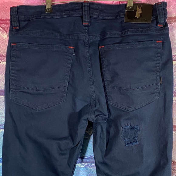 Makobi Moto Jeans 36x34 Navy Mens Distressed Slim Fit Biker Denim Pants Stretch - Picture 6 of 15